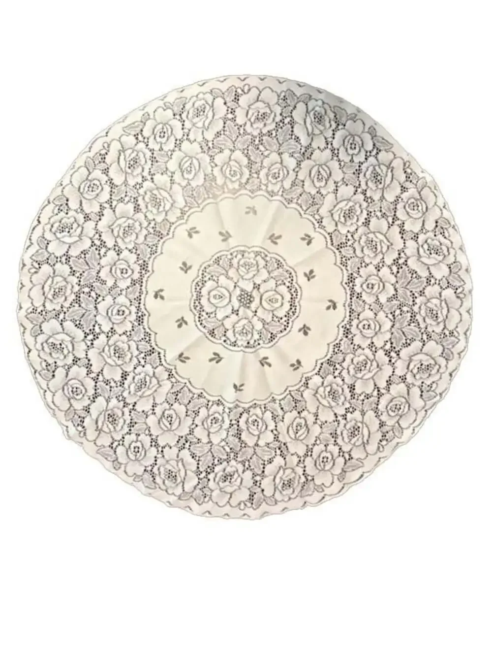 Vintage Beautiful Floral Lace Round Tablecloth, Cream/Ivory 40”